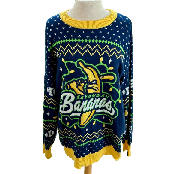 Go Bananas! Savannah Bananas Sweater Dress Size XXL Blue Yellow Mini - Picture 1 of 9